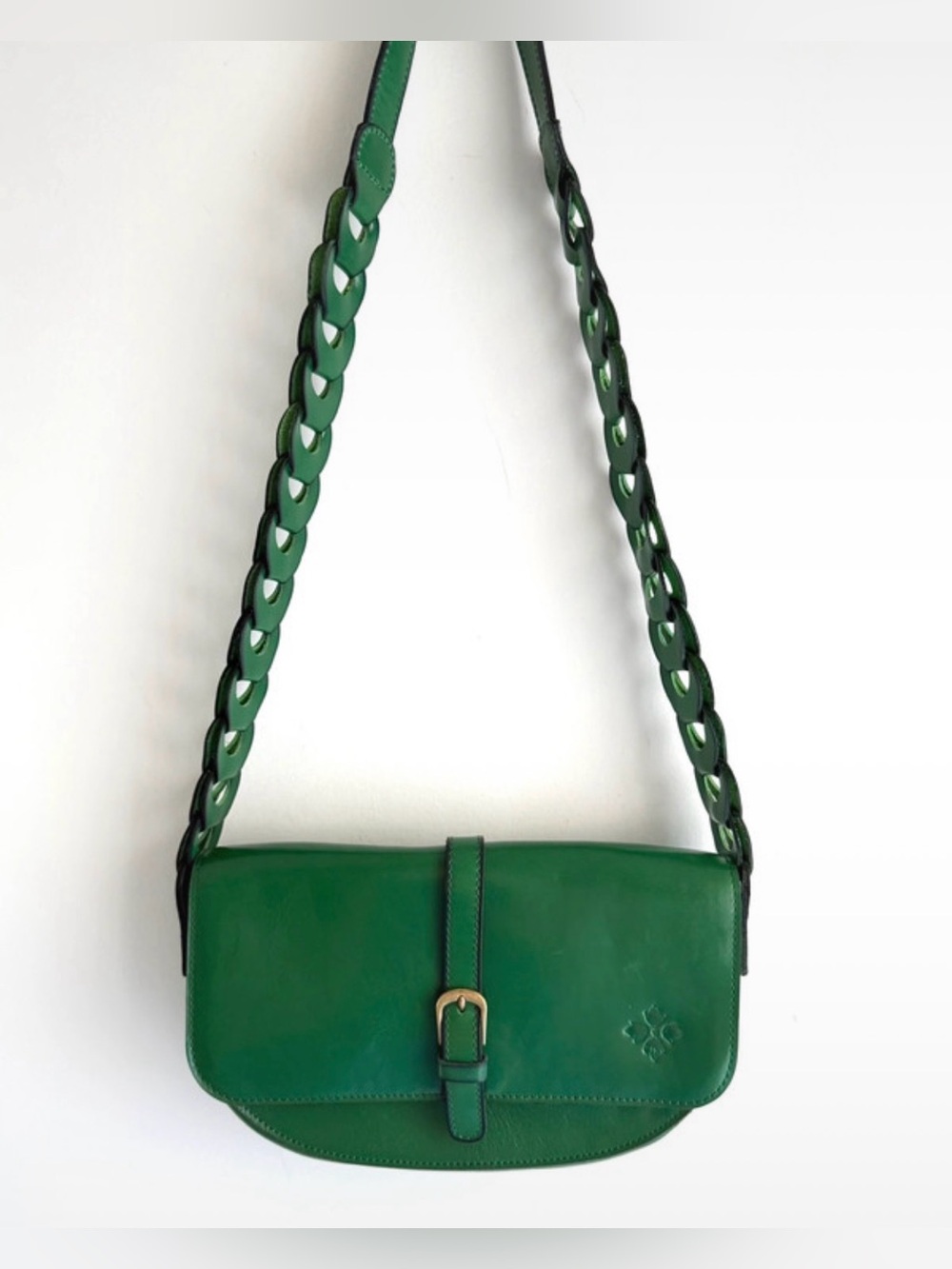 Patricia Nash Green Leather Shoulder Bag with Braided Strap